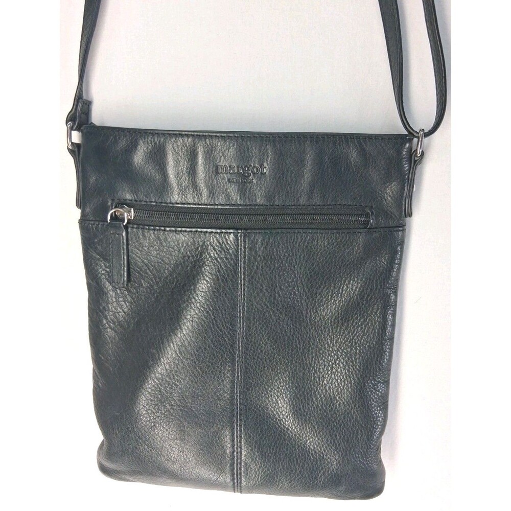 MARGOT Radley Genuine Leather Slim Crossbody Purse Split Pocket Bag in Black